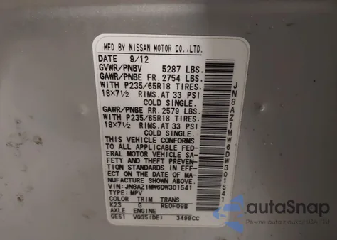 2013 Nissan Murano Sl z USA, uszkodzony, nr VIN JN8AZ1MW6DW301541